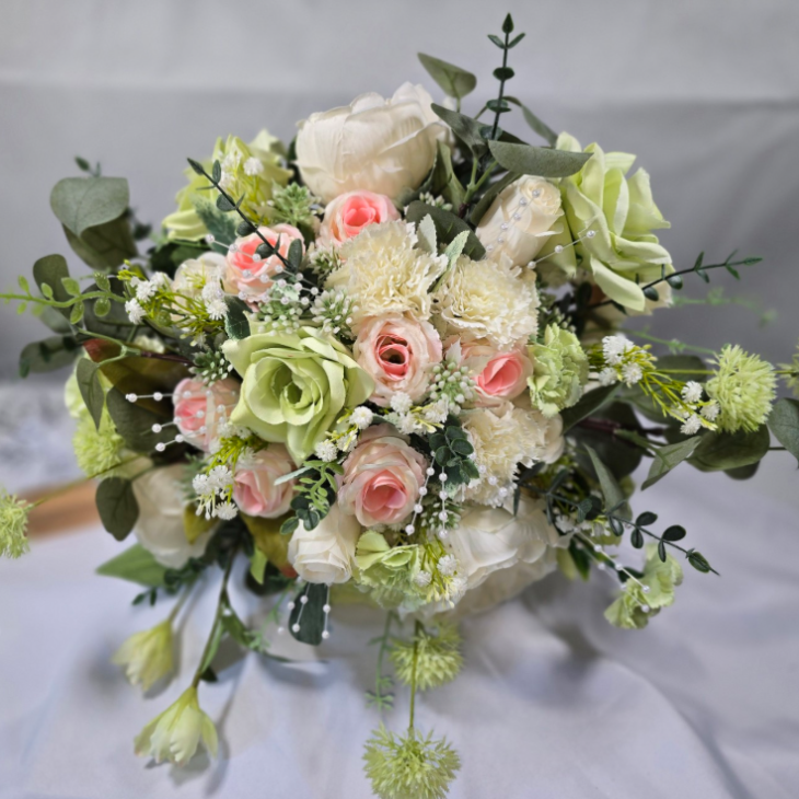 Blush & Ivory Wedding Bridal Bouquet handcrafted with premium faux flowers and eucalyptus by Follow Fleurs Forever.