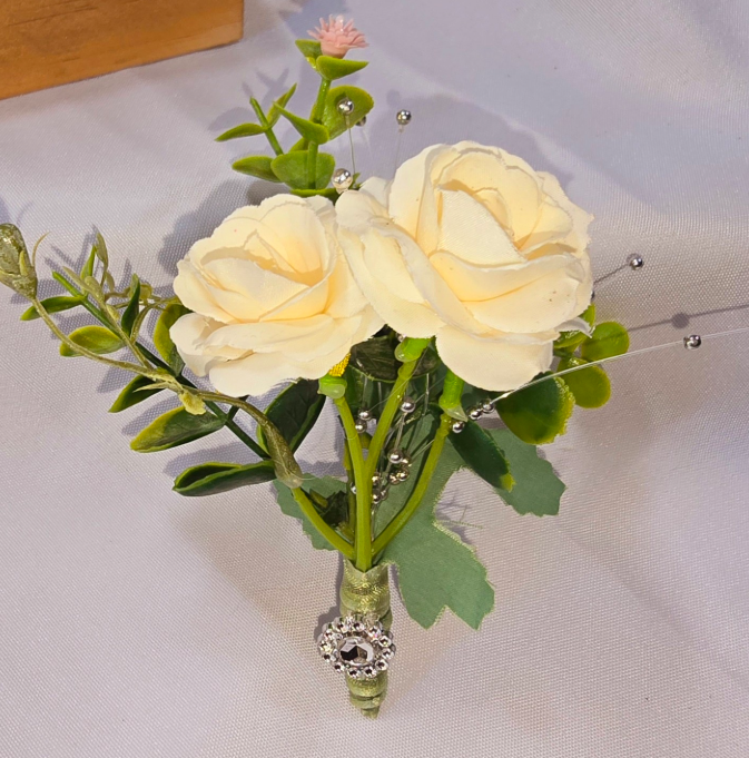 Cream Rose Buttonhole | Ready-Made Faux Wedding Buttonhole